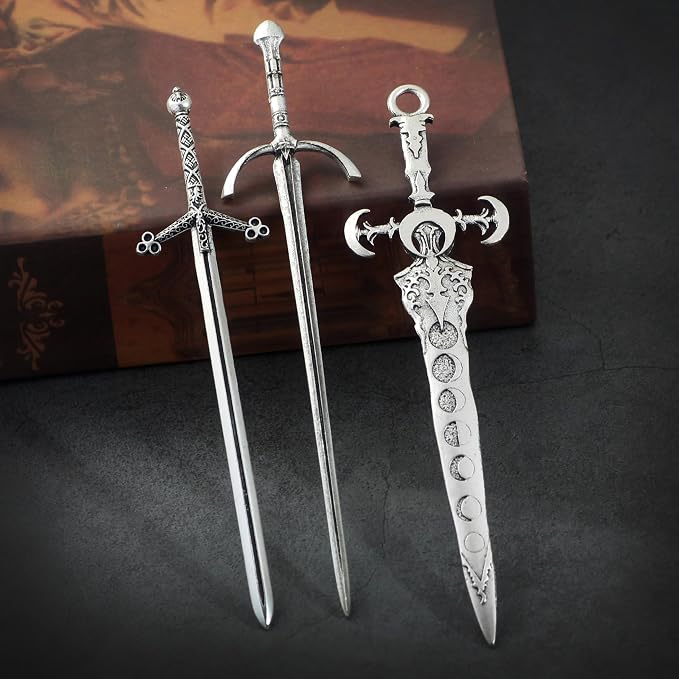 3-Piece Sword Hair Pin Set – Gothic and Viking Hair Accessories for Women, Medieval Hair Sticks & Renaissance Hair Jewelry