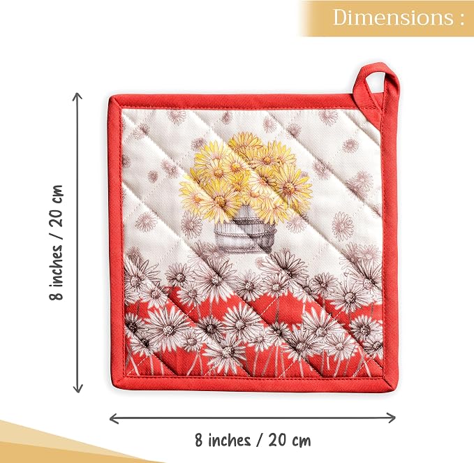 Maison d' Hermine Pot Holders 100% Cotton Potholders (8" x 8", Pack of 1) | Heat Resistant Hot Pads with Loop BBQ Cooking Baking Hotel Kitchen Handling Hot Pans Thanksgiving Christmas - Bagatelle