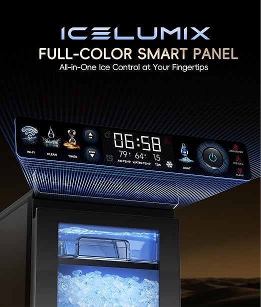 ecozy Nugget Ice Maker Countertop, Smart Pebble Ice Machine with APP Control, 44 lbs Per Day Soft Pellet Chewable Ice with Self-Cleaning, Black