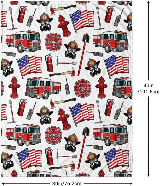 Firefighter Baby Blanket 30x40 Inches - Super Soft Fire Truck Blankets for Toddler Boys & Girls - Fluffy Fleece Fireman Blanket for Kids, Nursery, Stroller - Cozy Lightweight Throw Gift for Infants
