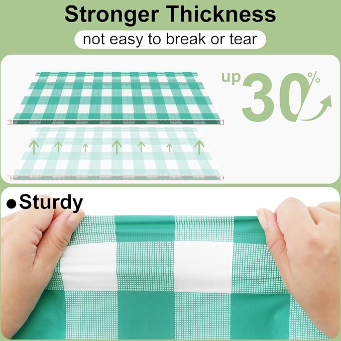 10 Packs Buffalo Disposable Table Cloth, 54 x 108 Inch Waterproof Plastic Tablecloth, Rectangle Teal and White Checkered Table Covers for Picnic, Birthday, Party, Back to School