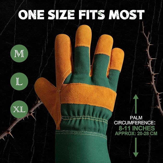 Hovico Gardening Gloves, Rose Pruning Gloves for Men & Women, Breathable Cowhide Leather Gauntlet, Best Garden Gifts & Tools for Gardener