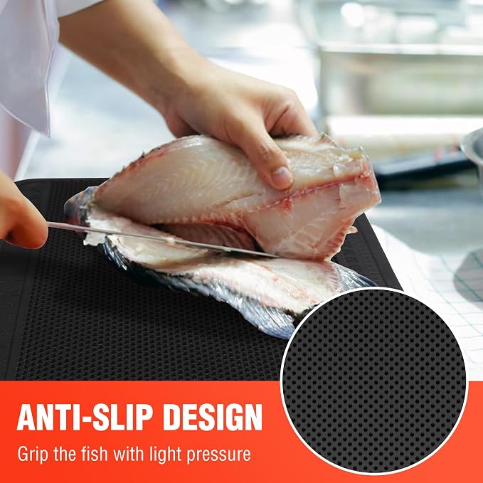 FLISSA 24"*13" Fish Fillet Mat with Measuring Scale, Fish Cleaning Mat | Nonslip & Durable & Portable, Large Fish Mat for Fish Cleaning and Cutting