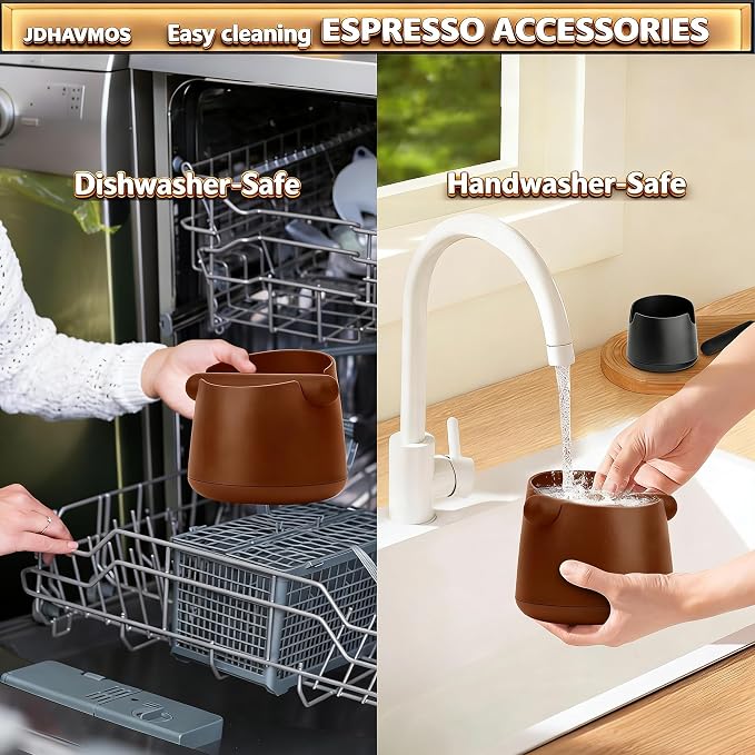 5-Inch Espresso Knock Box, Holds 15+ Coffee Pucks with Barista Towels, Removable Knock Bar & Anti-Slip Base, Espresso Machine Accessories for Home/Office (Modern Brown)