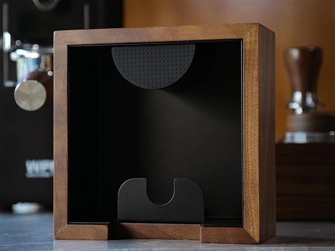 Wooden Espresso Knock Box Walnut Dump Bin for Coffee Grounds Disposal Durable, Shock-Absorbent Espresso Machine Accessories, Easy to Clean Tamper Station