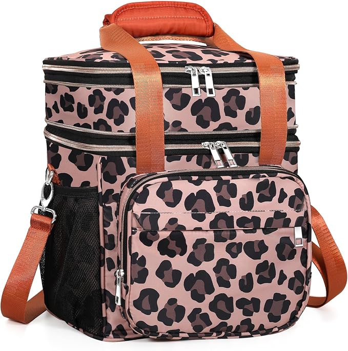 Expandable Lunch Box Cooler Bag - Insulated Soft Lunch Bag for Men Women - Large Lunchbox for Adults Work Camping Outdoor Travel Leopard 16L