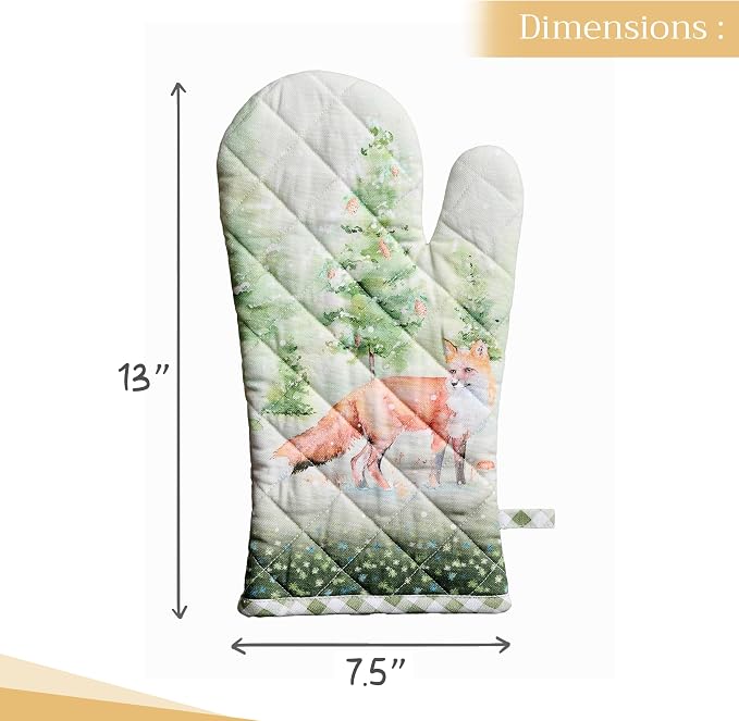 Maison d'Hermine Oven Gloves 100% Cotton Oven Mitt (7" x 13", Pack of 1) | With Loop Heat Resistant BBQ Cooking Gloves Baking Kitchen Handling Hot Pans Thanksgiving Christmas - Winter Mornings