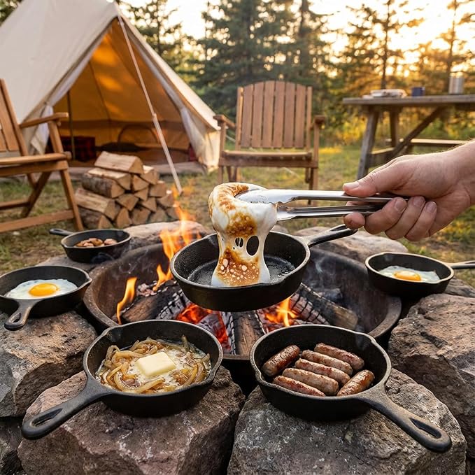 Hiceeden 4 Pack Small Cast Iron Skillet, 5-1/2 Inch Frying Pans with Double Drip-Spouts for Stove, Oven, Grill Safe, Indoor and Outdoor Use, Non-stick