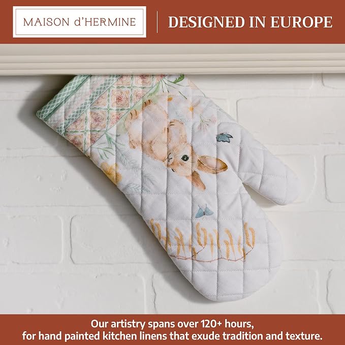 Maison d'Hermine Oven Gloves 100% Cotton Oven Mitt (7" x 13", Pack of 1) | With Loop Heat Resistant BBQ Cooking Gloves Baking Grilling Kitchen Handling Hot Pans Spring Summer - Easter Dew