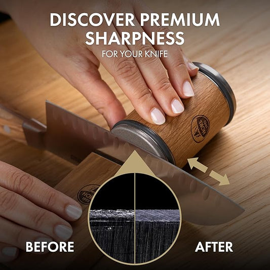 HORL 2 Oak Kitchen Knife Sharpener for Razor Sharp Edges Made in Germany - Rolling Sharpener for knives - Rolling Knife Sharpening Kit with Magnetic Holder with 15 & 20 Degrees