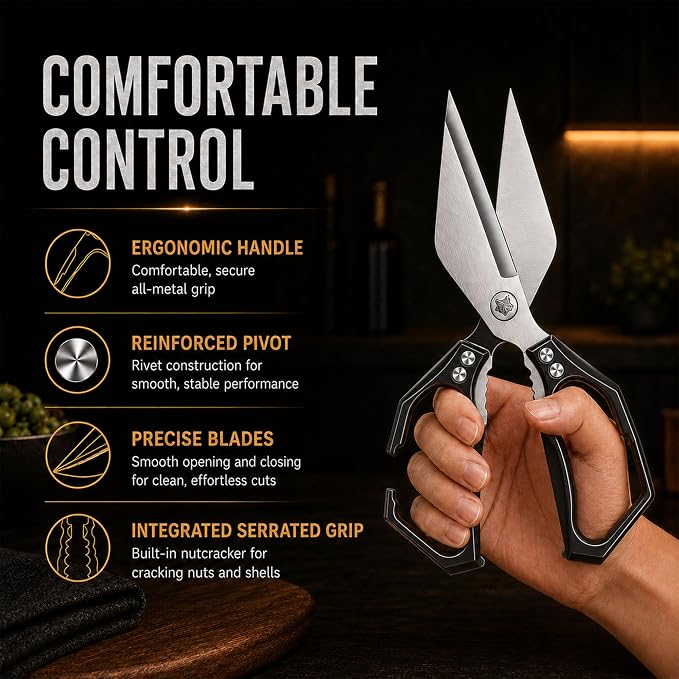 Seattleget Multifunctional Heavy-Duty Kitchen Shears,Chicken Bone Scissors,Japanese Style High Carbon Steel Cooking Scissors,Poultry Shear,Poultry Shear,for Meat,Seafood and Bone Cutting(Black)