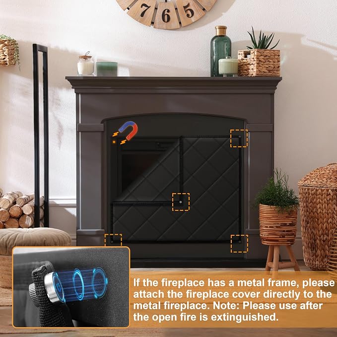 MyLifeUNIT Magnetic Fireplace Cover, 39" x 32" Fireplace Blanket for Living Room, Keep Indoor Drafts Out Stops Heat Loss