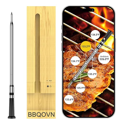 WIFI Wireless Meat Thermometer Unlimited Range 7 NIST Certified Accuracy Sensors Sub-1g(10x Stronger than Bluetooth)APP&Magnetic Smart Digital Base for BBQ,Oven,Smoker,Grill (1, black, small)
