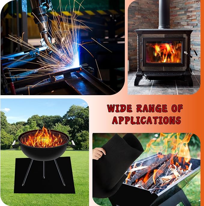 kaidun 40'' x 40'' Large Welding Blanket Fireproof, Up to 3000°F, 1/5"(5mm) | Emergency Fire Blanket, High Temp, Spark & Slag Guard, Carbon Felt, for Automotive Repair/Soldering/Grill/Smoker/Firepit