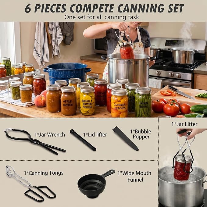 Canning Supplies Starter Kit Canner Tools for Water Bath and Pressure Canning Utensil Set includes Jar Lifter, Tongs, Funnel, Wrench, Lid Lifter for Beginners