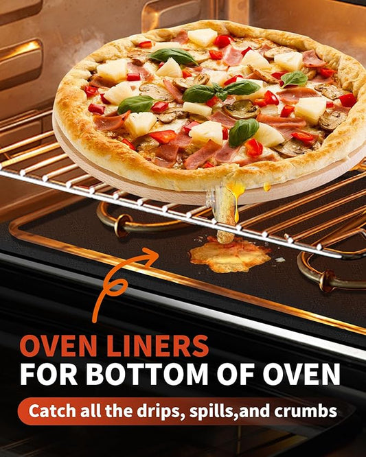Oven Liners for Bottom of Oven - 4 Pack Large Heavy Duty Oven Mats, 17"x 25" Reusable Matt Liner for Electric, Gas, Toaster Ovens & Grills, BPA & PFOA Free, Kitchen Essentials, Black