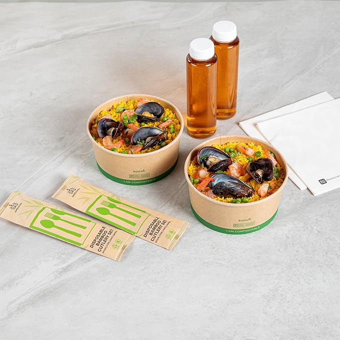 Restaurantware Paper Food Containers 200 Pack Of 44 oz Disposable Round Kraft Salad Bowls Sustainable Stackable Greaseproof Meal Prep Take Out Containers For Ice Creams, Soups, Snacks And Desserts