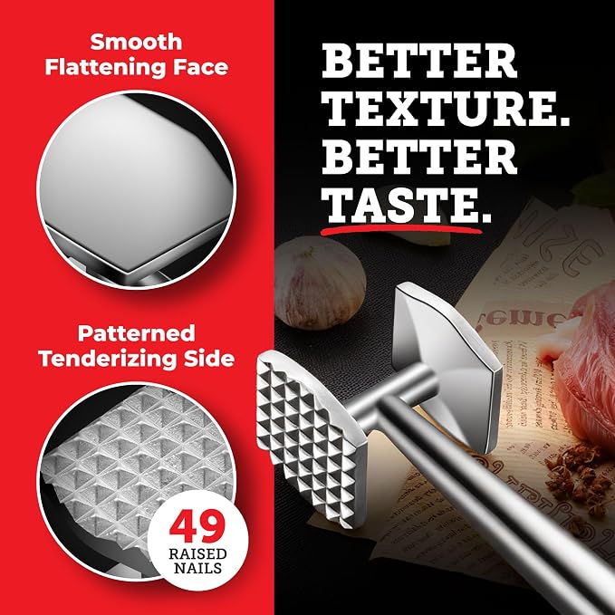 Lightyear Meat Tenderizer – Stainless Steel Meat Mallet | Dual-sided meat mallet and meat hammer tenderizer – stainless steel chicken tenderizer, meat pounder, dishwasher safe
