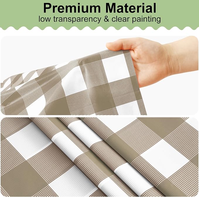 20 Packs Buffalo Disposable Table Cloth, 54 x 108 Inch Waterproof Plastic Tablecloth, Rectangle Khaki and White Checkered Table Covers for Picnic, Birthday, Party, Back to School