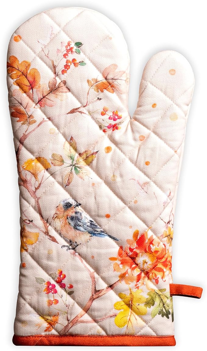 Maison d'Hermine Oven Gloves 100% Cotton Oven Mitt (7" x 13", Pack of 1) | With Loop Heat Resistant BBQ Cooking Gloves Baking Kitchen Handling Hot Pans Thanksgiving Christmas - Kelim - Prairie