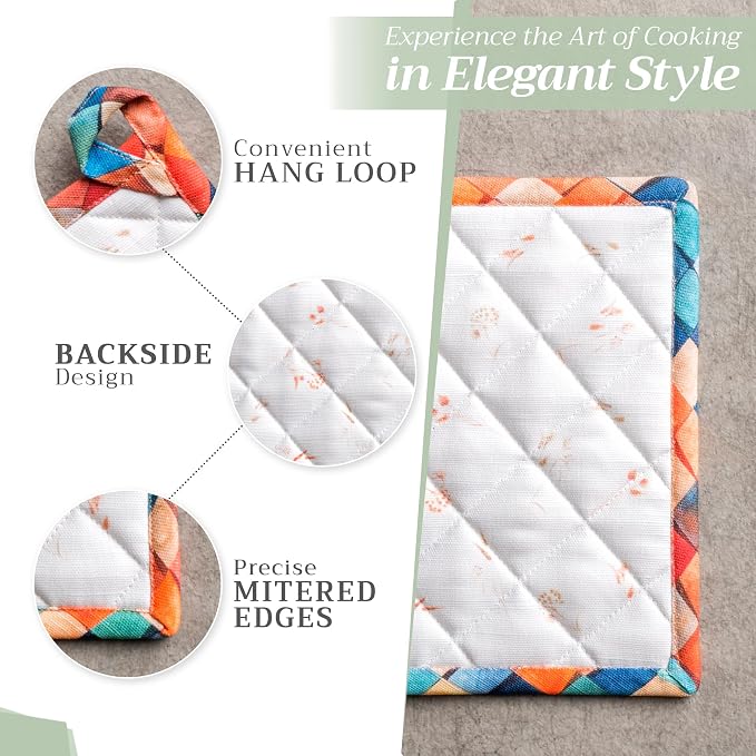 Maison d' Hermine Pot Holders 100% Cotton Potholders (8" x 8", Pack of 1) | Heat Resistant Hot Pads with Loop BBQ Cooking Baking Kitchen Handling Hot Pans Thanksgiving Christmas - Faisan D'Automne