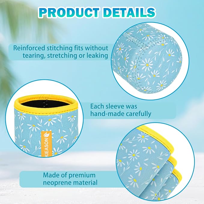WKieason Neoprene Can Sleeves Insulators Beer Coozies 3 Size - 12OZ Standard Can Sleeve, 12OZ Slim Can Sleeve 16OZ Standard Can Sleeve, 12OZ Standard Beer Can Coolers Coolier Sleeves(Small Daisy Blue)