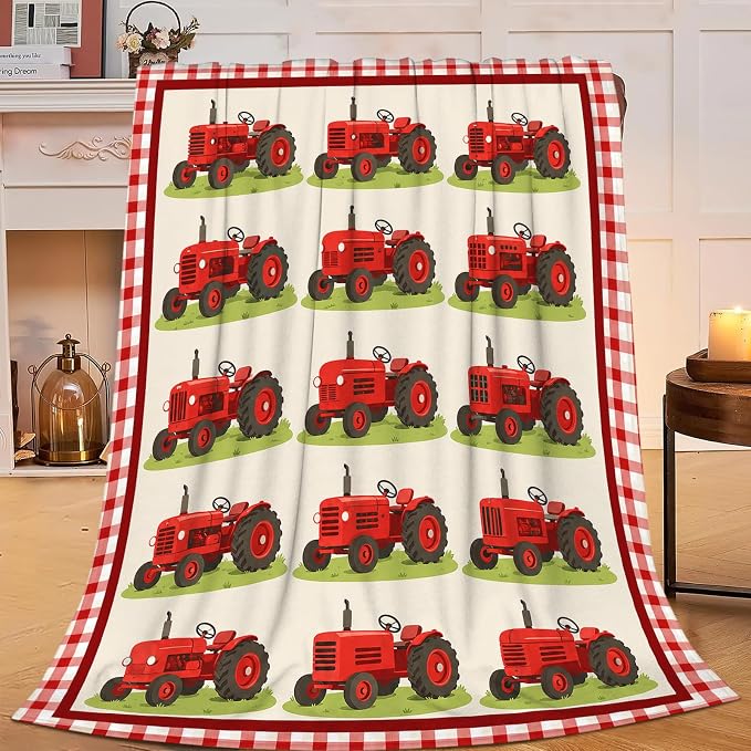 Yibuda Red Farm Tractor Throw Blanket Gift for Girl 60"X50" | Soft flannel throw blanket for couch, bed & travel, ideal for adults, kids & pet lovers, perfect cozy home decor gift.