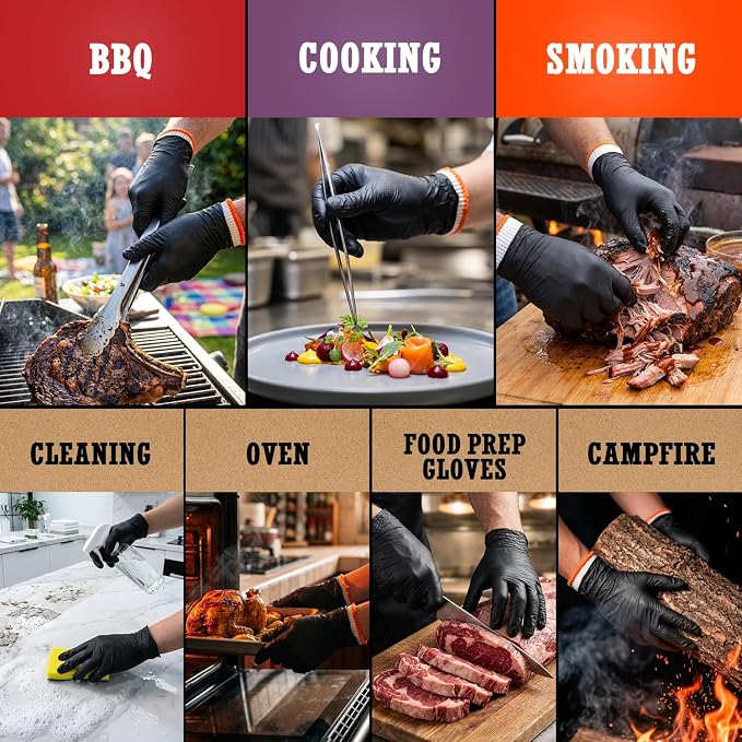 ANBOSON BBQ Gloves,Disposable BBQ Gloves Heat Resistant Cooking | 50 Disposable Nitrile Gloves with 2 Reusable Cotton Liners, Powder Free, Latex Free for Smoking,Grilling,Cooking,Food Prep