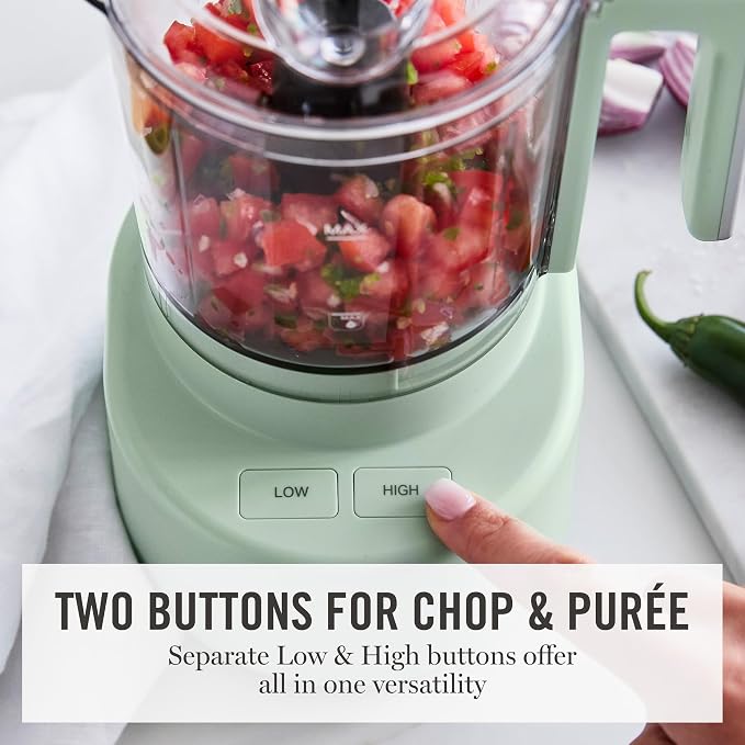 Martha Stewart 3 Cup Electric Vegetable Chopper & Mini Food Processor, Sage | 24oz BPA-Free Bowl, Stainless Steel Blades, Pour Spout, Dice, Puree, Mince, Chop Vegetables & Herbs, Dishwasher-Safe Parts
