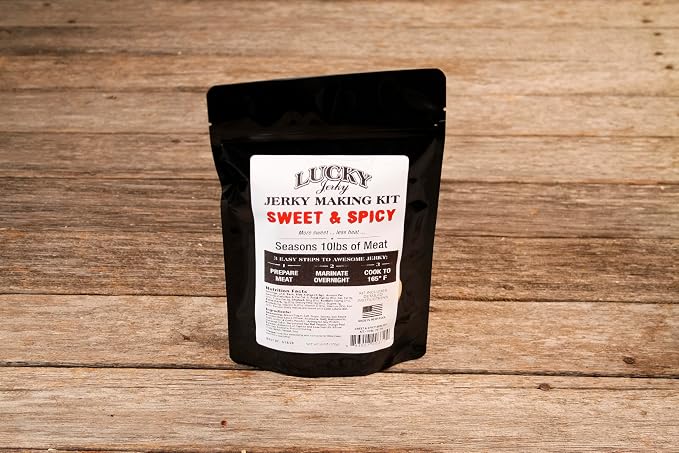 Lucky Jerky Sweet & Spicy DIY Beef Jerky Seasoning and Cure Kit, 6 Oz | Make Your Own Sweet & Spicy Beef Jerky at Home, Brown Sugar and Red Pepper Heat, Seasons 10 lbs of Meat