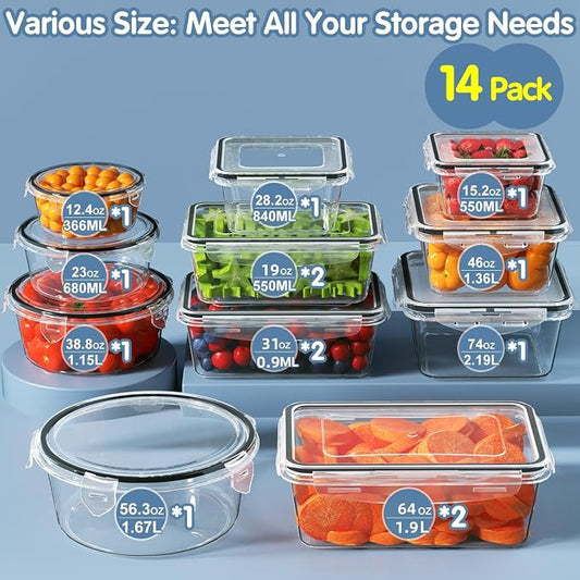 28 Pieces Food Storage Containers with Lids EXTRA LARGE Freezer Containers for Food BPA-Free Meat Fruit Vegetables Plastic Containers with lids Storage Airtight Leak-Proof Food Boxes for Kitchen