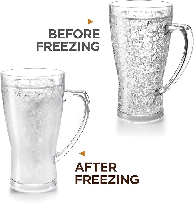 luxail Beer Mugs For Freezer, Double Wall Insulated Plastic Beer Glasses – Freezer Mugs, 15 oz – Perfect Frozen Beer Mugs for Home Bar Accessories, Gifts for Men, 2 Pack
