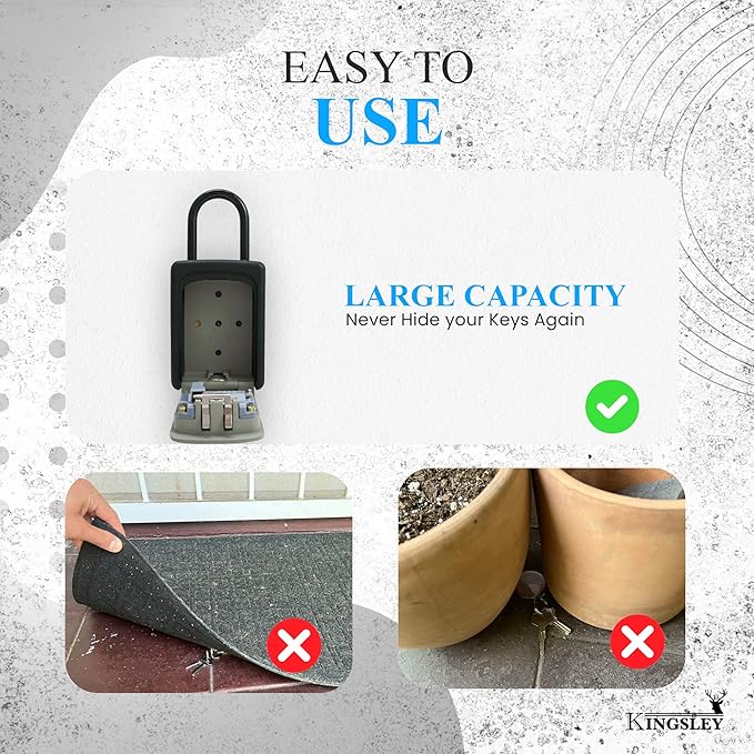 Kingsley QCH-812 Extra Large Capacity Key Storage Box, Hanging or Wall Mounted, Water Resistant Realtor Key Lock Box for AirBnB, Spare Keys, Home, Apartment