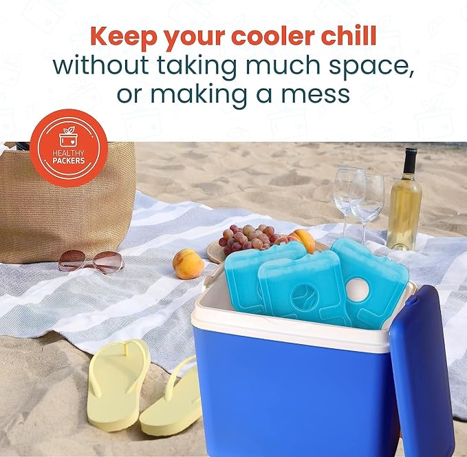 Healthy Packers Ice Packs for Lunch Boxes & Coolers - Freezer Packs - Original Cool Pack | Cooler Accessories for Beach, Camping & Fishing | Slim & Long-Lasting Reusable Ice Pack for Cooler