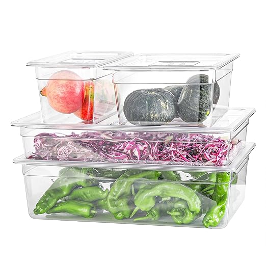 Half Size Food Containers 6 Pack 6 Inch Deep Hotel Pan Clear BPA free Polycarbonate Stackable Food Storage Container for Kitchen Business and Food Serving