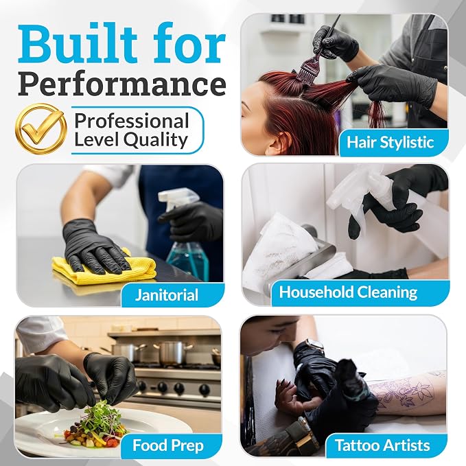 Hand-E Touch Nitrile Black Disposable Gloves X-Large, 50 Count - BBQ, Tattoo, Hair Dye, Cooking, Mechanic Gloves - Powder and Latex Free