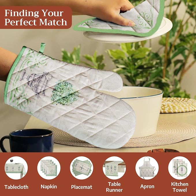 Maison d' Hermine Pot Holders 100% Cotton Potholders (8" x 8", Pack of 1) | Heat Resistant Hot Pads with Loop BBQ Cooking Baking Farmhouse Kitchen Handling Hot Pans Spring Summer - Jardin Du Roy