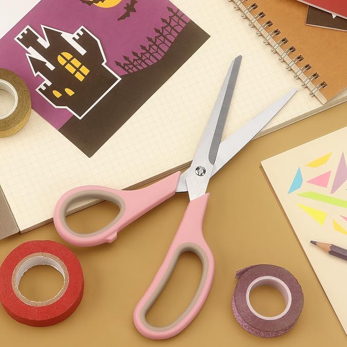 LONGKEY 8.5" Pastel Scissors 3-Pack, Ultra Sharp Stainless Steel | All Purpose Scissors for Office Home School, Soft Comfort-Grip Right/Left Hand
