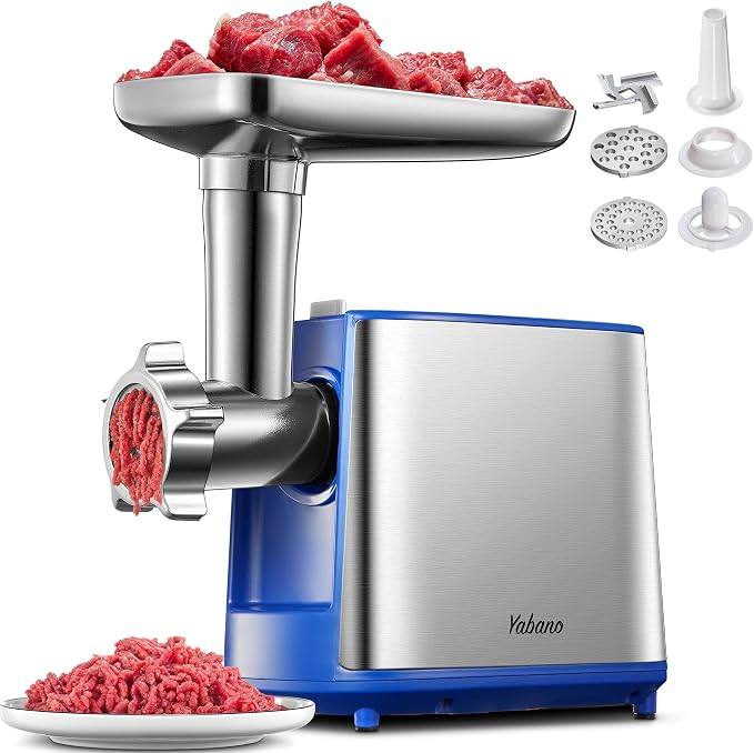 Electric Meat Grinder Heavy Duty Meat Mincer with Sausage Stuffer Kit | Includes Sausage And Kubbe Kit, 2 Grinder Plates, Stainless Steel Parts, Blue Finish, For Home Meat Prep