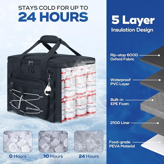 Maelstrom 30/40 Can Soft Cooler Bag, Leakproof Insulated Ice Chest | 24h Cold (With Ice), 5-Layer Insulation, Multi-Pockets ,Lightweight,Perfect For Camping, Beach, Hiking, Kayaking, Road Trips