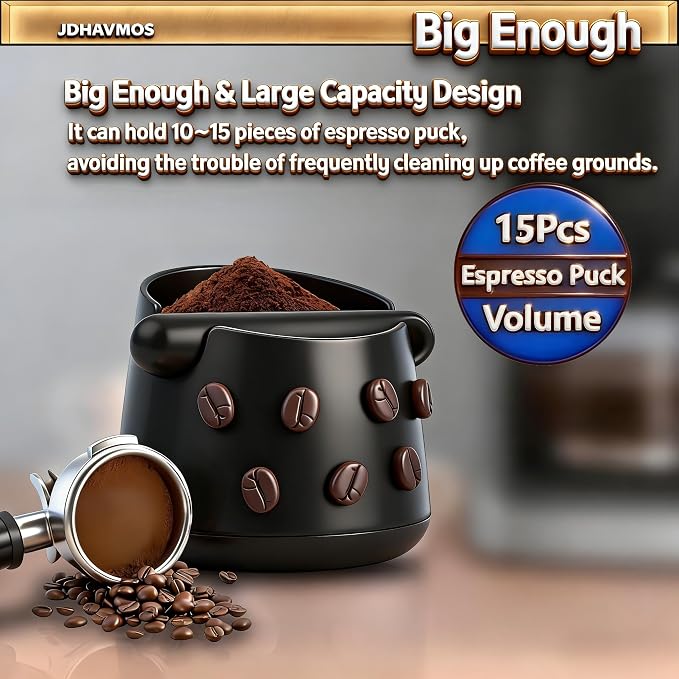 5-Inch Espresso Knock Box, Holds 15+ Coffee Pucks with Barista Towels, Removable Knock Bar & Anti-Slip Base, Espresso Machine Accessories for Home/Office (Classic Black)