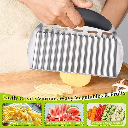 Suuker Large Crinkle Cutter French Fry Cutter, Large Crinkle Potato Slicer Wavy Chopper, Stainless Steel Wave Fries Cutter Slicer With Handle for Veggies, Potato, Cucumber, Carrot Chip