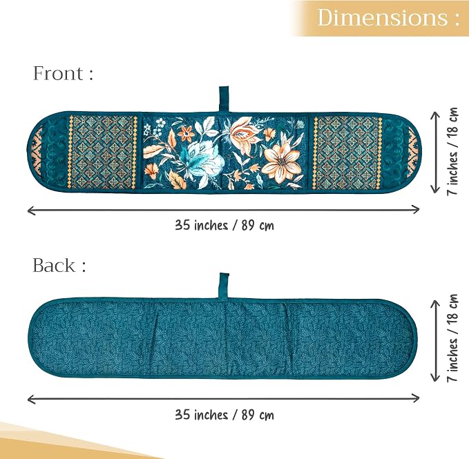 Maison d' Hermine Double Oven Mitts 100% Cotton Double Oven Glove (7"x35") | Heat Resistant BBQ Cooking Gloves with Loop Baking Kitchen Home Farmhouse Thanksgiving Christmas - Luxury Loft - Dark Teal