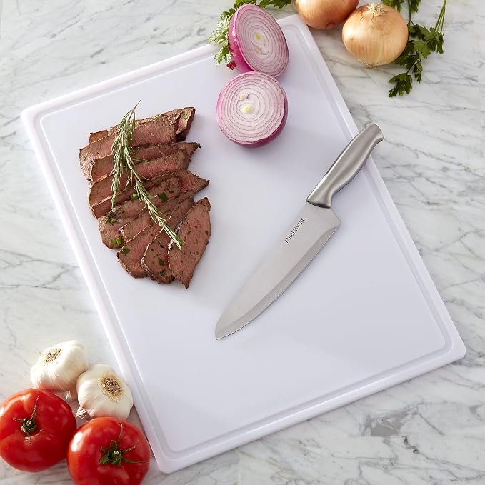 Farberware Cutting Board for Kitchen, Extra Large 15 x 20 Inch Plastic Cutting Board with Deep Juice Groove, Reversible, Dishwasher Safe, White