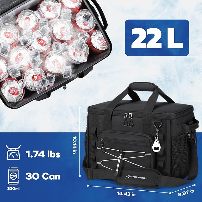 Maelstrom 30/40 Can Soft Cooler Bag, Leakproof Insulated Ice Chest | 24h Cold (With Ice), 5-Layer Insulation, Multi-Pockets ,Lightweight,Perfect For Camping, Beach, Hiking, Kayaking, Road Trips