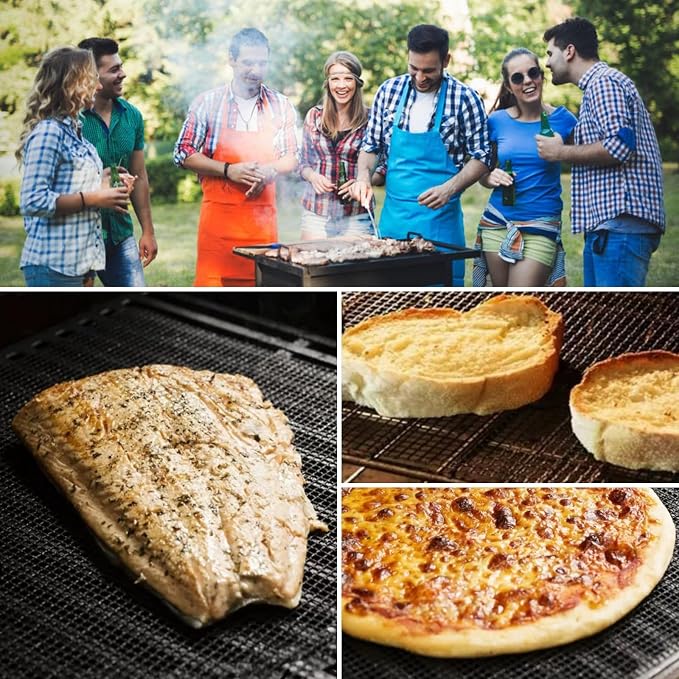 Grill Mesh Mat for Outdoor Grilling, Non-Stick BBQ Grill Mat Resuable and Easy to Clean, Works on Gas, Charcoal, Electric Grill 15.7x13 Inch (3 pcs)