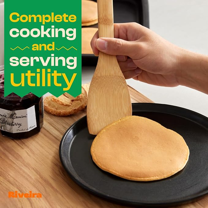 Riveira Bamboo Cooking Spoons 6-Piece – Wooden Cooking Utensils Set with Wooden Spoons for Cooking & Spatulas Wooden Utensil Sets – Premium Kitchen Utensils Set – Durable First Apartment Essentials