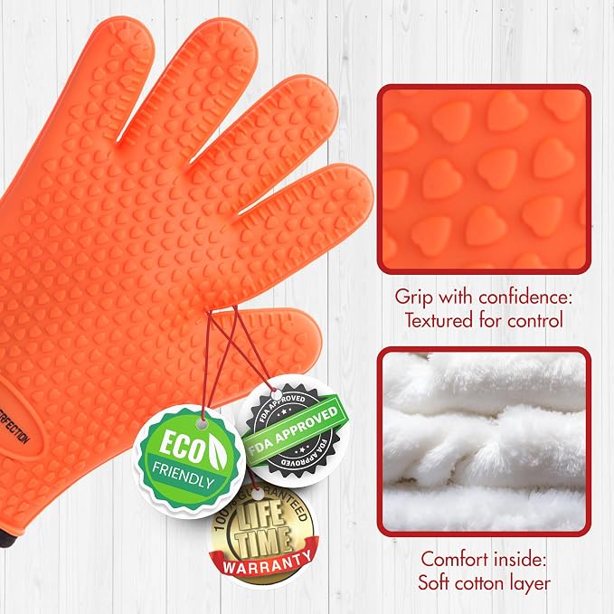 KITCHEN PERFECTION XL Silicone Griddle Gloves - Heat Resistant Oven Mitts | Waterproof, 5-Finger Design For A Better Grip, Best Griddle Grilling Accessories, Compatible with Blackstone, Weber & More