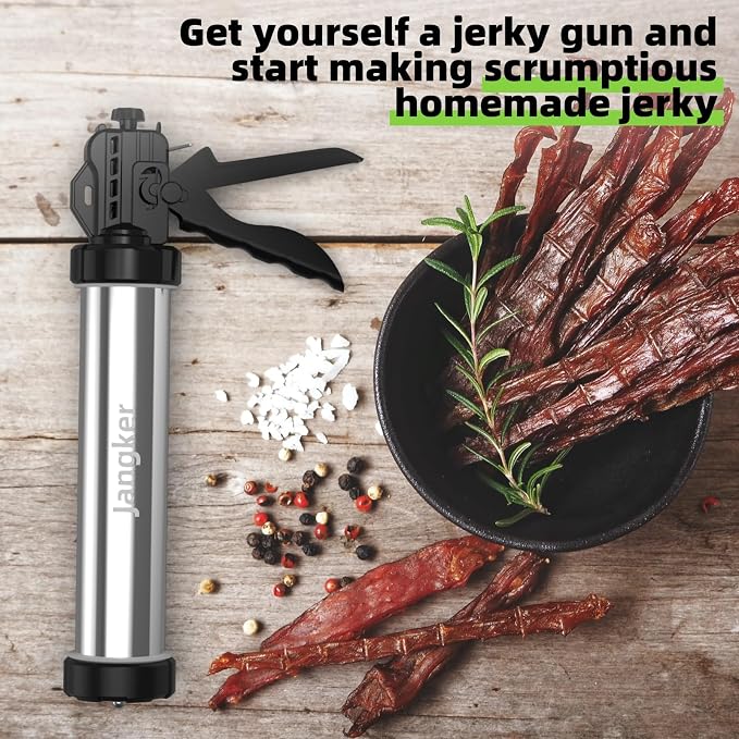 Beef Jerky Gun Kit, 2lb Stainless Steel Meat Gun, Beef Jerky Maker | 2-Pound capacity meat gun, 5 different nozzles, For homemade beef jerky and sausages, Easy to clean and maintain