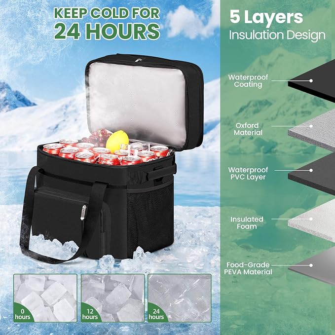 MIYCOO Cooler Bag with Wheels, 60 Can Expandable Double Deck Cooler | Leakproof Insulated Soft Lunch Cooler, Extra Large Portable Ice Chest Cooler for Beach, Picnic, Camping, Shopping